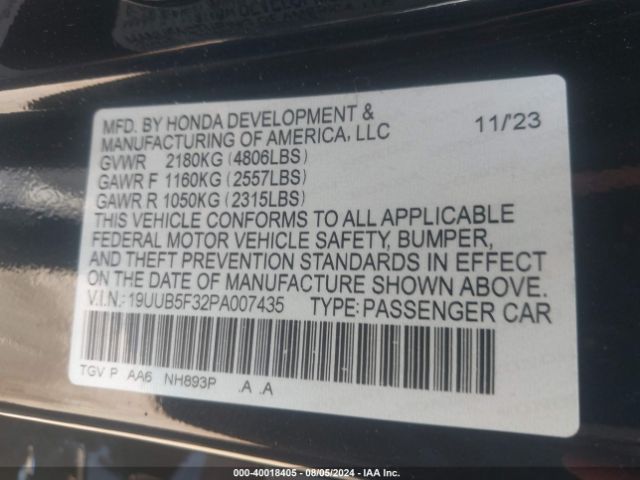 19UUB5F32PA007435 Acura Tlx Standard