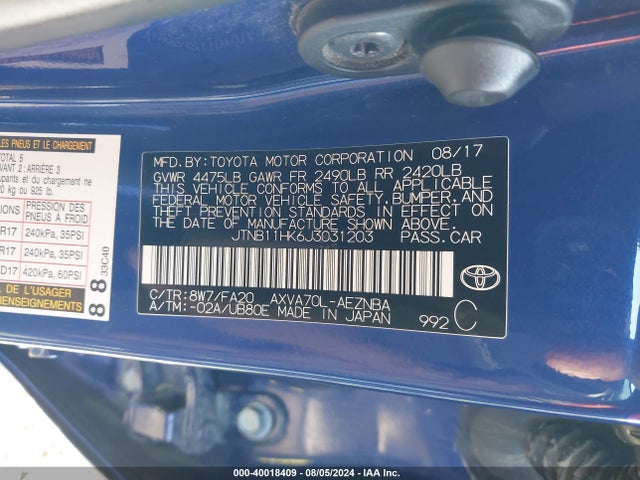 Toyota CAMRY LE 2018 JTNB11HK6J3031203 Image 9