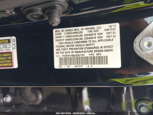 7FARW1H89JE001791 Honda Cr-v Ex-l/ex-l Navi