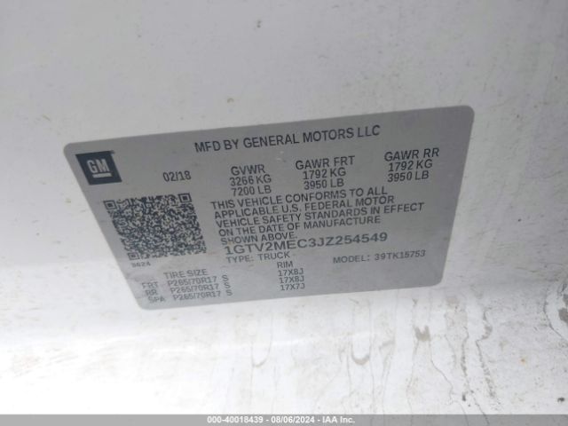 1GTV2MEC3JZ254549 GMC Sierra 1500 Sle