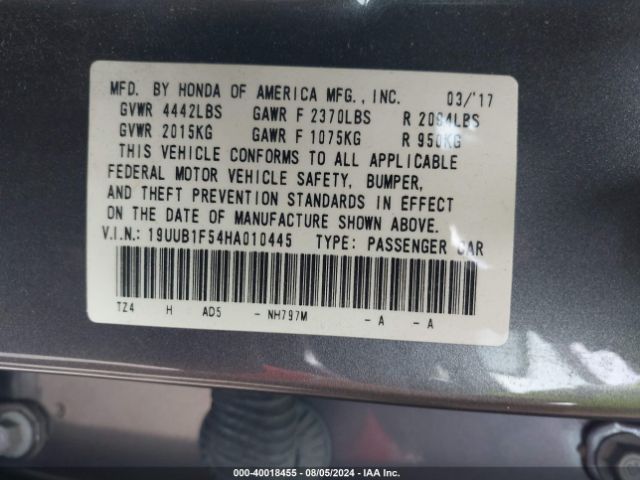 19UUB1F54HA010445 Acura Tlx Technology Package