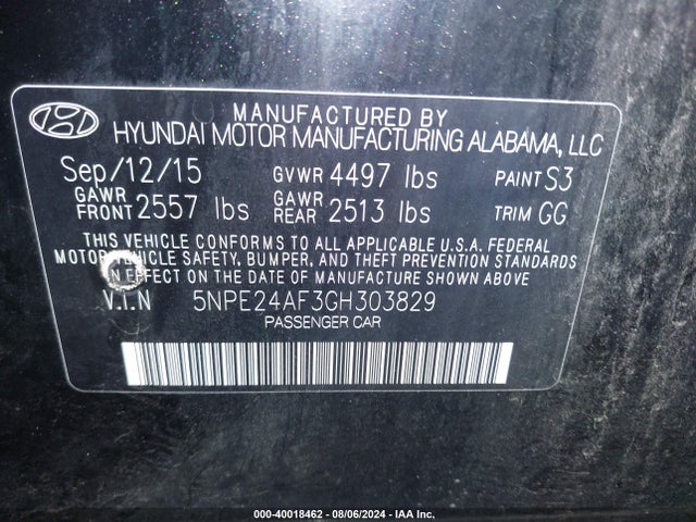 Hyundai SONATA SE 2016 5NPE24AF3GH303829 Image 9
