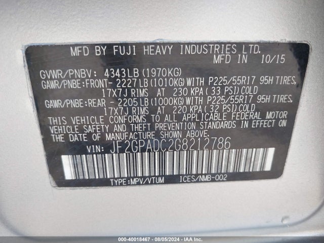 Subaru Crosstrek 2.0i Premium 2016 JF2GPADC2G8212786 Image 9