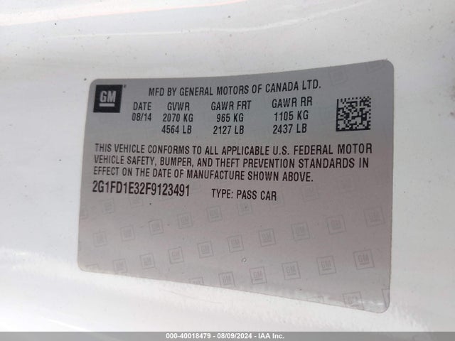 Chevrolet Camaro 1lt 2015 2G1FD1E32F9123491 Image 9