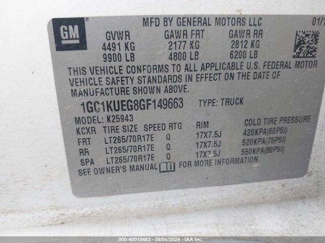 1GC1KUEG8GF149663 Chevrolet Silverado 2500hd Wt