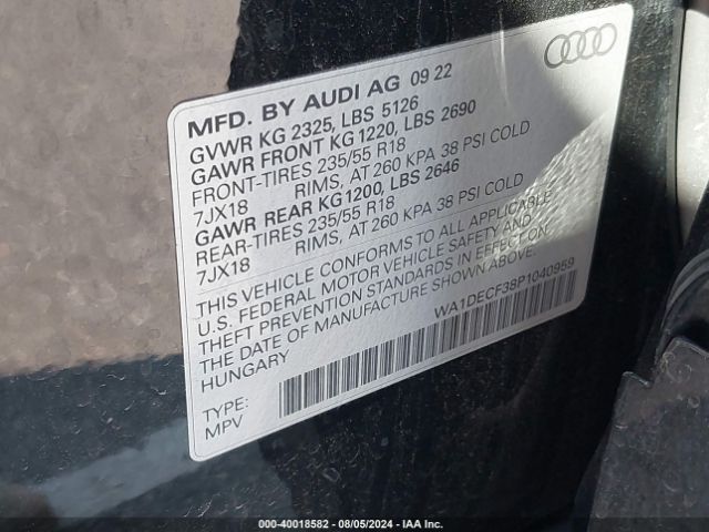 WA1DECF38P1040959 Audi Q3 Premium 45 Tfsi S Line Quattro Tiptronic