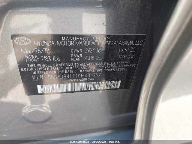 Hyundai ELANTRA SEL 2019 5NPD84LF1KH484297 Image 9