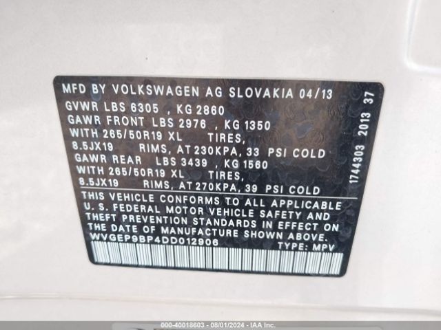 2013 VOLKSWAGEN TOUAREG WVGEP9BP4DD012906 Photo 8