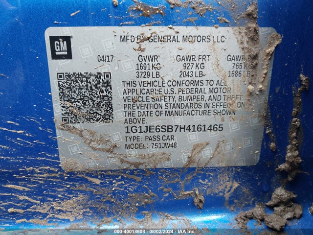 1G1JE6SB7H4161465 Chevrolet Sonic Premier Manual