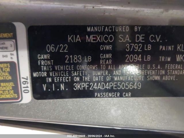 3KPF24AD4PE505649 KIA Forte Lxs