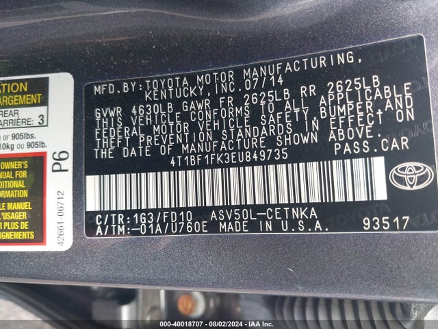 Toyota CAMRY LE 2014 4T1BF1FK3EU849735 Image 9