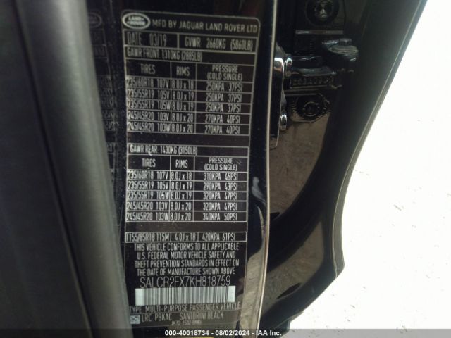 SALCR2FX7KH818759 Land Rover Discovery Sport Hse/landmark Edition