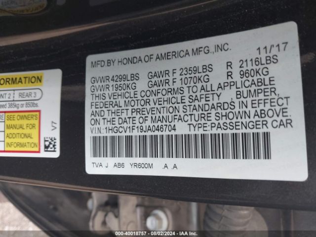 1HGCV1F19JA046704 Honda ACCORD LX
