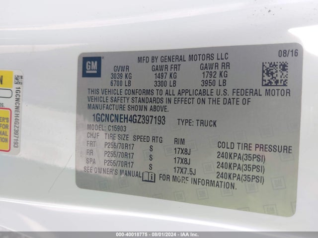 Chevrolet Silverado 1500 Wt 2016 1GCNCNEH4GZ397193 Image 9