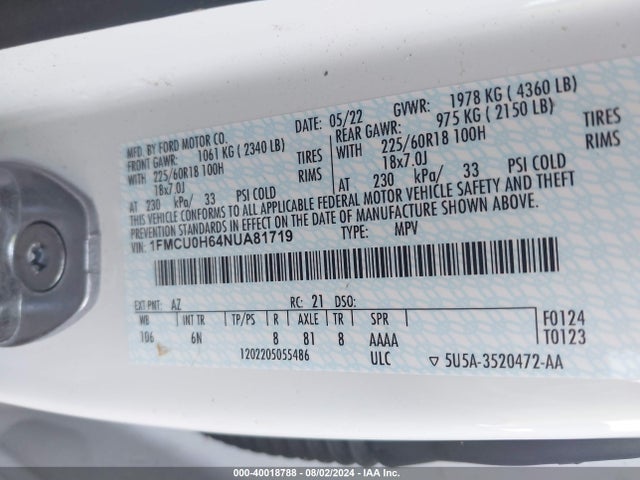 Ford ESCAPE SEL 2022 1FMCU0H64NUA81719 Image 9