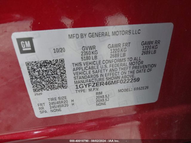 1GYFZER46MF022259 Cadillac Xt4 Fwd Sport