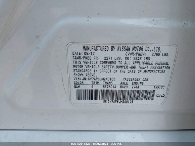 JN1CV7AP6JM240105 Infiniti Q50 2.0t Pure