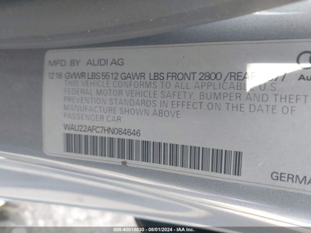 WAU22AFC7HN084646 Audi A7 3.0t Premium Plus