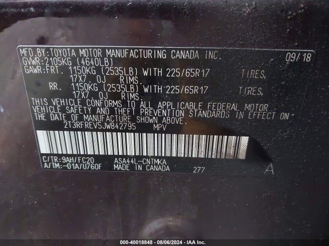 Toyota Rav4 Xle 2018 2T3RFREV5JW842795 Image 9