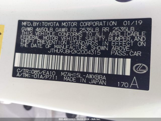 JTHU9JBH2K2004315 Lexus UX 250H