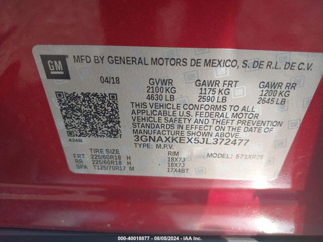 Chevrolet EQUINOX LT 2018 3GNAXKEX5JL372477 Image 9