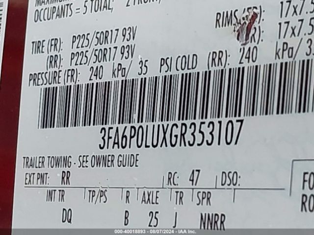 3FA6P0LUXGR353107 Ford Fusion Hybrid Se
