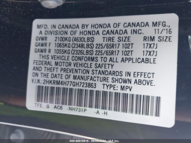 2HKRM4H77GH723863 Honda Cr-v Ex-l