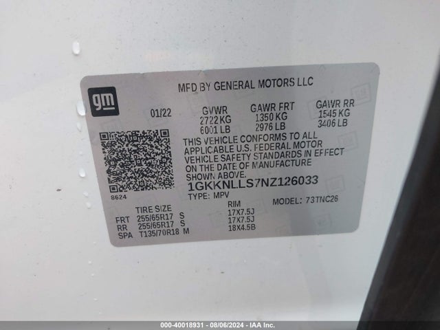 1GKKNLLS7NZ126033 GMC Acadia Awd At4