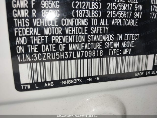 3CZRU5H37LM709818 Honda Hr-v 2wd Lx