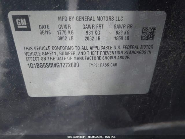 1G1BG5SM4G7272000 Chevrolet Cruze Premier Auto