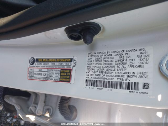 2HKRW2H81MH632087 Honda Cr-v Awd Ex-l