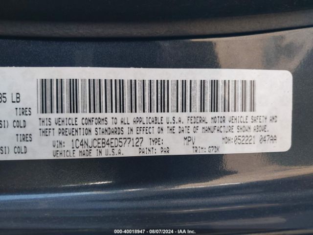 1C4NJCEB4ED577127 Jeep Compass Latitude