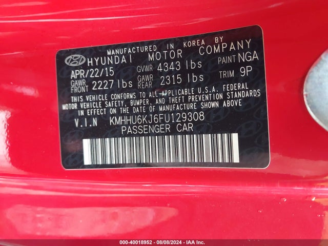 Hyundai Genesis 3.8 Ultimate 2015 KMHHU6KJ6FU129308 Image 9