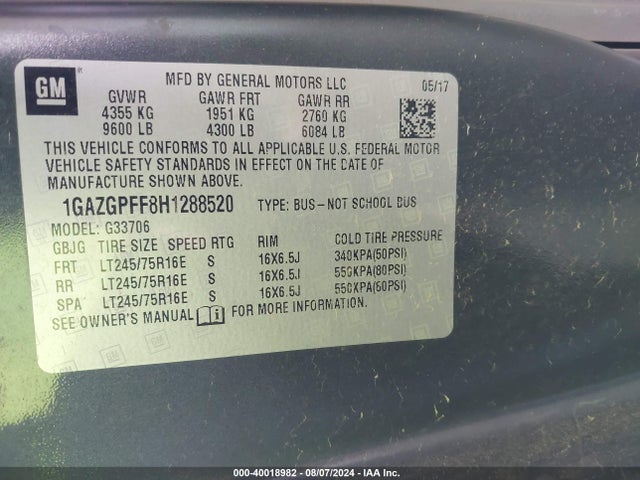 Chevrolet Express 3500 Lt 2017 1GAZGPFF8H1288520 Image 9