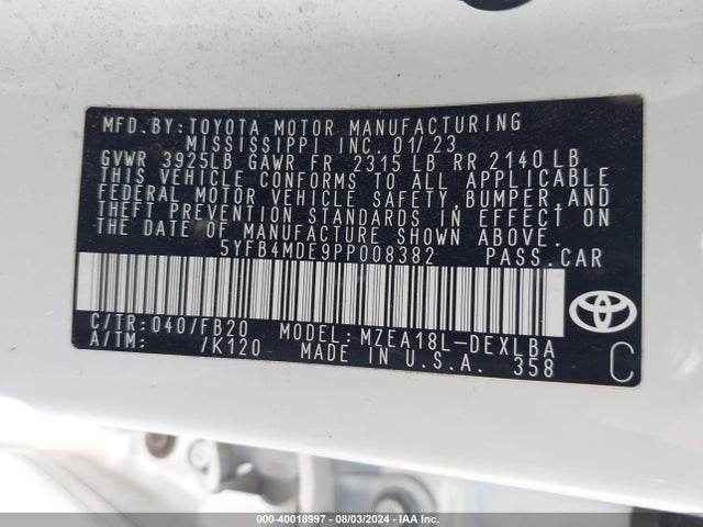 Toyota COROLLA LE 2023 5YFB4MDE9PP008382 Image 9