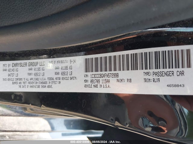 Chrysler 200 S 2015 1C3CCCBGXFN572998 Image 9