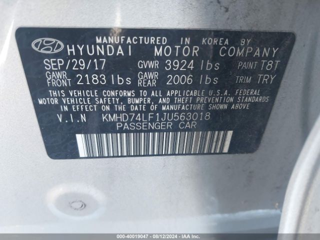 KMHD74LF1JU563018 Hyundai ELANTRA SE