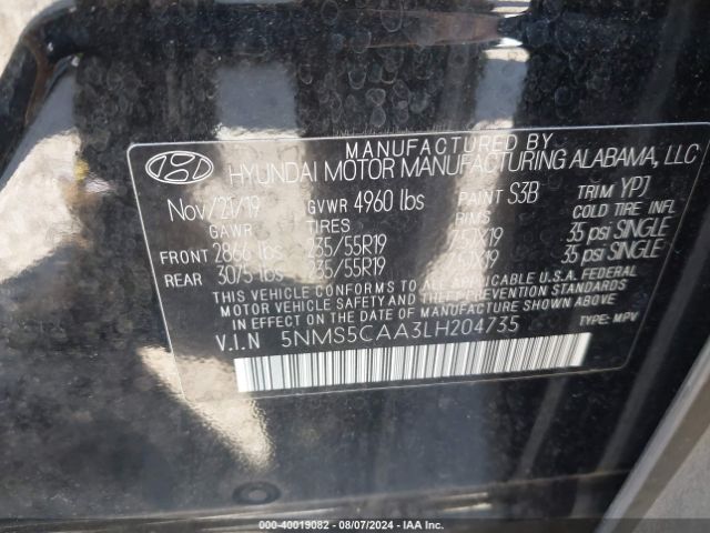 5NMS5CAA3LH204735 Hyundai Santa Fe Limited 2.0t