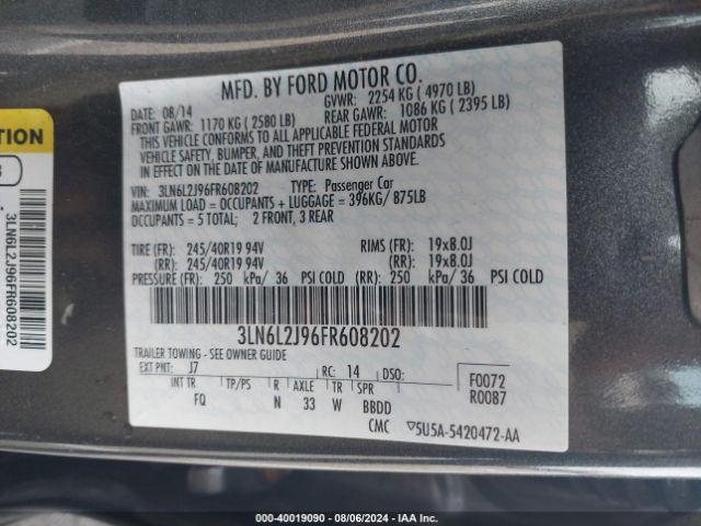 3LN6L2J96FR608202 Lincoln MKZ