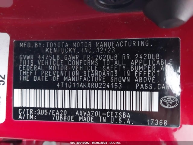 Toyota CAMRY SE 2024 4T1G11AKXRU224153 Image 9