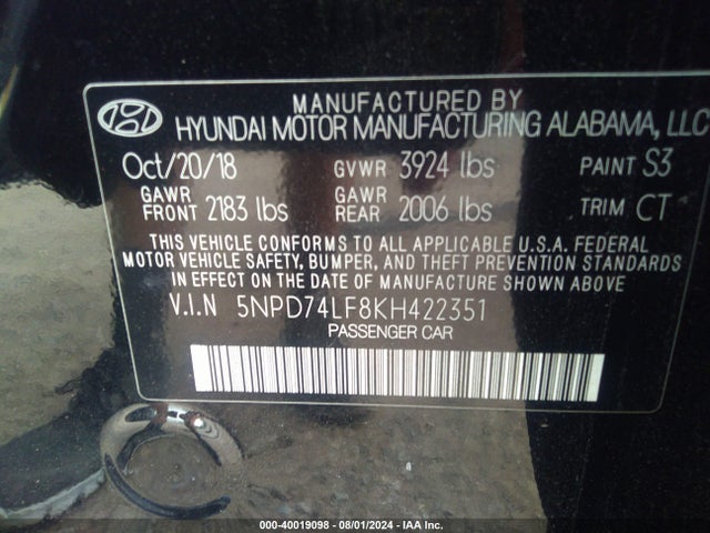 Hyundai ELANTRA SE 2019 5NPD74LF8KH422351 Image 9