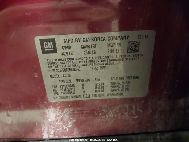KL4CJFSB8EB678643 Buick Encore Convenience