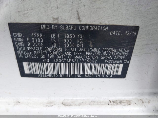 Subaru Impreza 5-door 2020 4S3GTAB68L3709632 Image 9