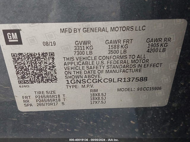 Chevrolet Suburban 2wd Ls 2020 1GNSCGKC9LR137588 Image 9