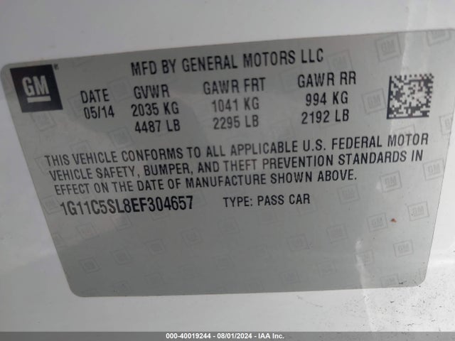 Chevrolet MALIBU 1LT 2014 1G11C5SL8EF304657 Image 9