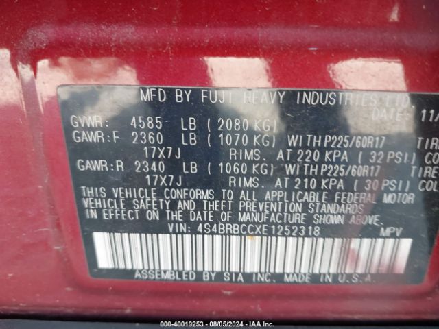 4S4BRBCCXE1252318 Subaru Outback 2.5i Premium