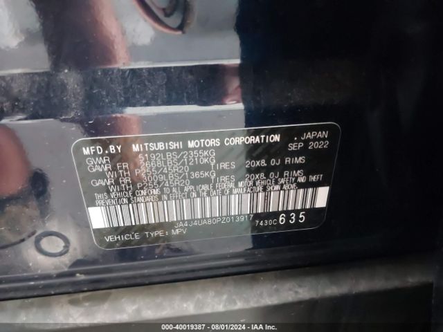JA4J4UA80PZ013917 Mitsubishi Outlander Ralliart S-awc/se 2.5 S-awc/se Black Edition S-awc/se Special Editiont S-awc