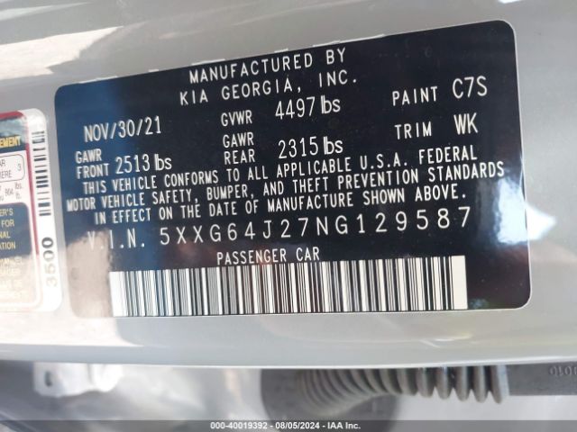 5XXG64J27NG129587 KIA K5 Gt-line