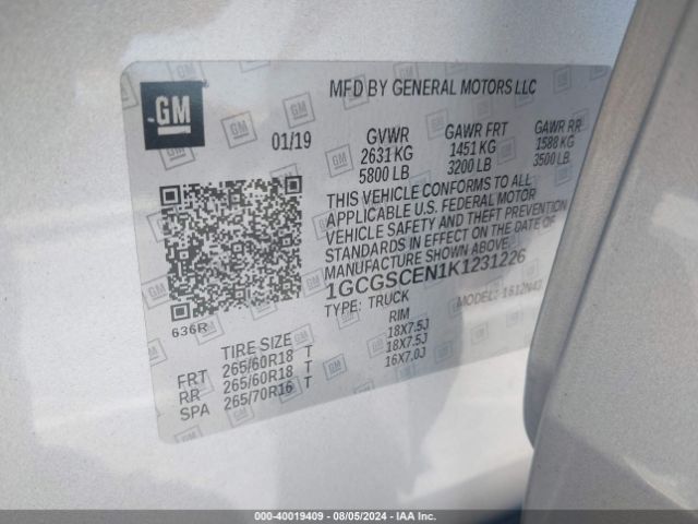 1GCGSCEN1K1231226 Chevrolet Colorado Lt