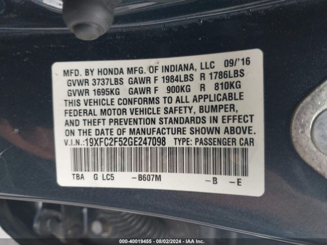 19XFC2F52GE247098 Honda Civic Lx